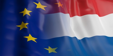 EU and Netherlands flag. 3d illustration