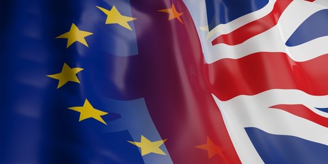 Brexit, EU and UK flag. 3d illustration - obrazy, fototapety, plakaty