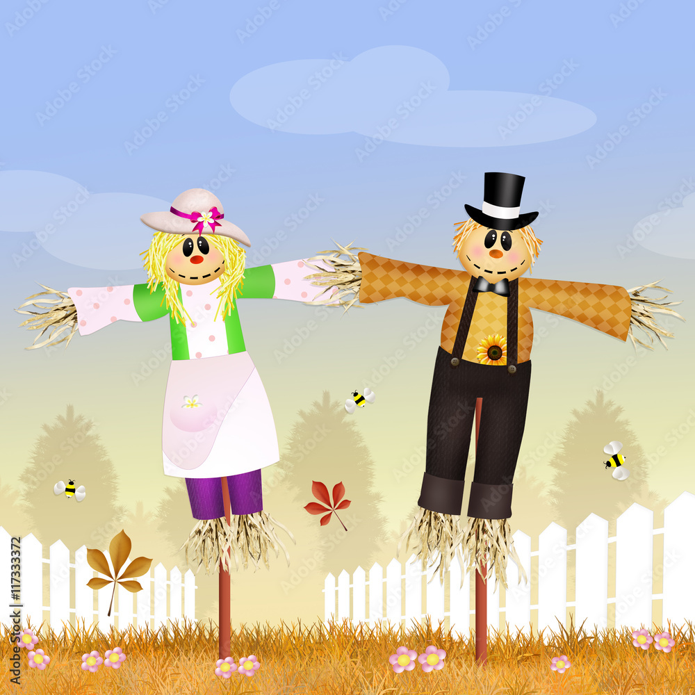 Poster funny scarecrows couple