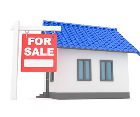 Miniature model of house real estate for sale on white background. 3D rendering.