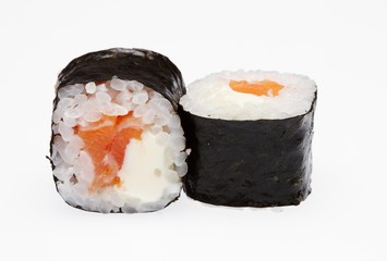 Delicious sushi isolated on white background.