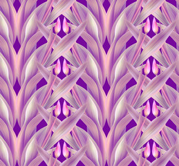 print, seamless pattern with pink leaves on a purple background. Plant flower nature wallpaper
