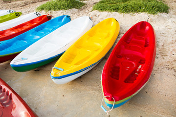 Colourful sea kayaks on the beach.Thailand