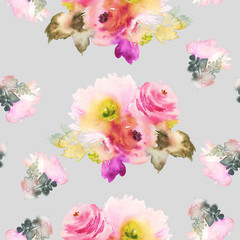 Seamless pattern with flowers watercolor