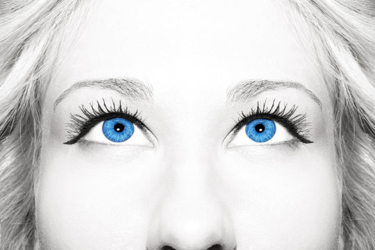 Beautiful insightful look blue woman's eyes