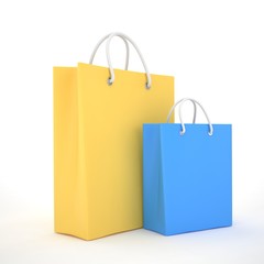 Paper Shopping Bags isolated on white background. 3d rendering.