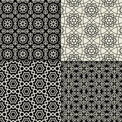 Black and white geometric ornaments set. Vector illustration