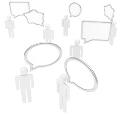 people with talk bubbles isolated over a white background. 3d rendering.