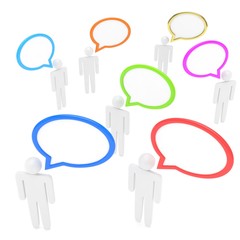 people with talk bubbles isolated over a white background. 3d rendering.