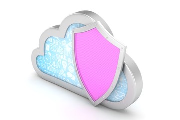 cloud and shield, cloud security concept. 3d rendering.