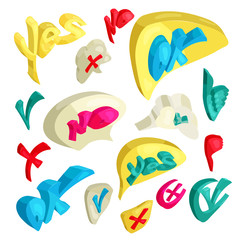 Check mark icons set in cartoon style. Yes and No set collection vector illustration