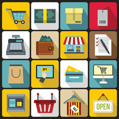 Shopping icons set in flat style. Supermarket, elements set collection vector illustration