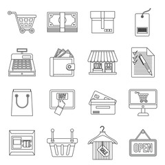 Shopping icons set in outline style. Supermarket, elements set collection vector illustration