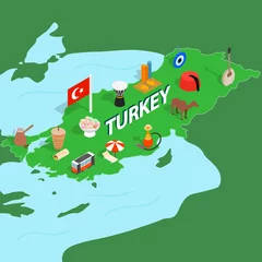 Fotobehang Turkey map in isometric 3d style. Symbols of Turkey set collection vector illustration © ylivdesign