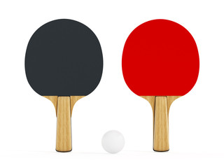 Ping pong or table tennis rackets isolated on white background. 3D illustration