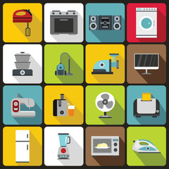 Household appliances icons set in flat style. Home electrical devices elements set collection vector illustration
