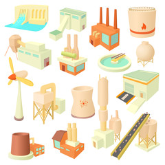 Industry icons set in cartoon style. Industrial building factories and plants set collection vector illustration
