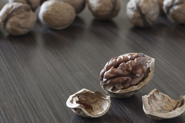 Walnuts on a dark background