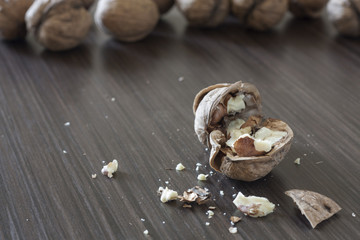 Walnuts on a dark background