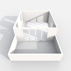3d interior rendering perspective view of empty paper model room apartment