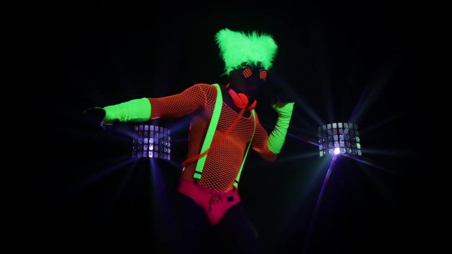 cyber raver man in fluorescent UV glow