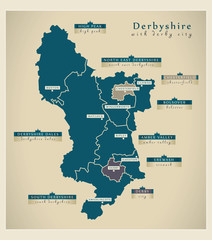 Obraz premium Modern Map - Derbyshire with Derby City and labels UK