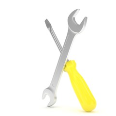 3D Illustration Wrench and screwdriver, service concept