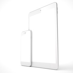 Tablet and smartphone on a white. 3d rendering.
