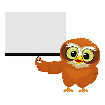 Vector Illustration of an Owl holding white Blank Projection Screen