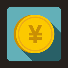Coin yen icon in flat style with long shadow. Monetary currency symbol