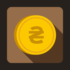 Coin hryvnia icon in flat style with long shadow. Monetary currency symbol