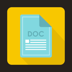 File DOC icon in flat style with long shadow. Document type symbol