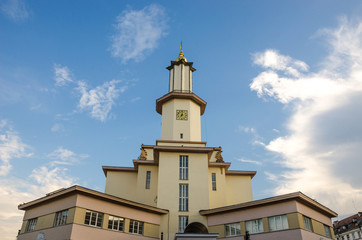 Fototapeta na wymiar Town Hall on the blue sky background.