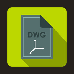 File DWG icon in flat style with long shadow. Document type symbol
