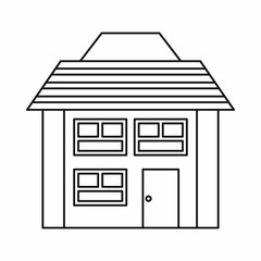 Two-storey house with sloping roof icon in outline style isolated on white background. Construction symbol
