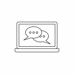 Messages on laptop icon in outline style isolated on white background. Information symbol