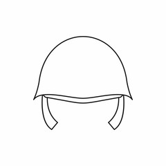 Military helmet icon in outline style isolated on white background. Equipment symbol