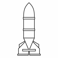 Rocket icon in outline style isolated on white background. Military symbol