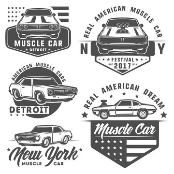 Set of muscle car for logo and emblems.Retro and vintage style.Drag racing car.