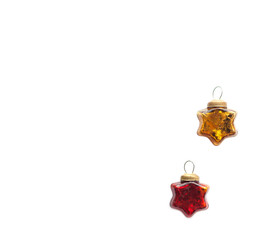 Christmas and new year red and gold toys. Glassy vintage stars isolated on a white background