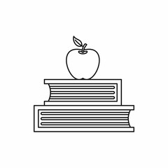 Books and apple icon in outline style isolated on white background. Reading symbol