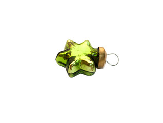 Christmas and new year green toy. Glassy vintage star isolated on a white background