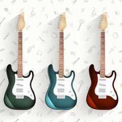 Guitar background. Set of musical instruments.