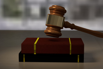 3D rendering of a judge hamer and books