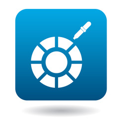 Palette of paint samples with pipette icon in simple style on a white background