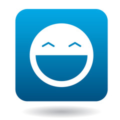 Laughing emoticon with open mouth and smiling eyes icon in simple style on a white background