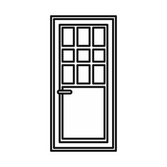 Wooden door with glass icon in outline style isolated vector illustration