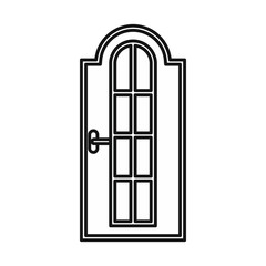 Arched wooden door with glass icon in outline style isolated vector illustration