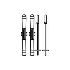 Skis and ski poles icon in outline style isolated vector illustration