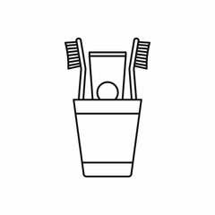 Plastic cup with brushes icon in outline style isolated vector illustration